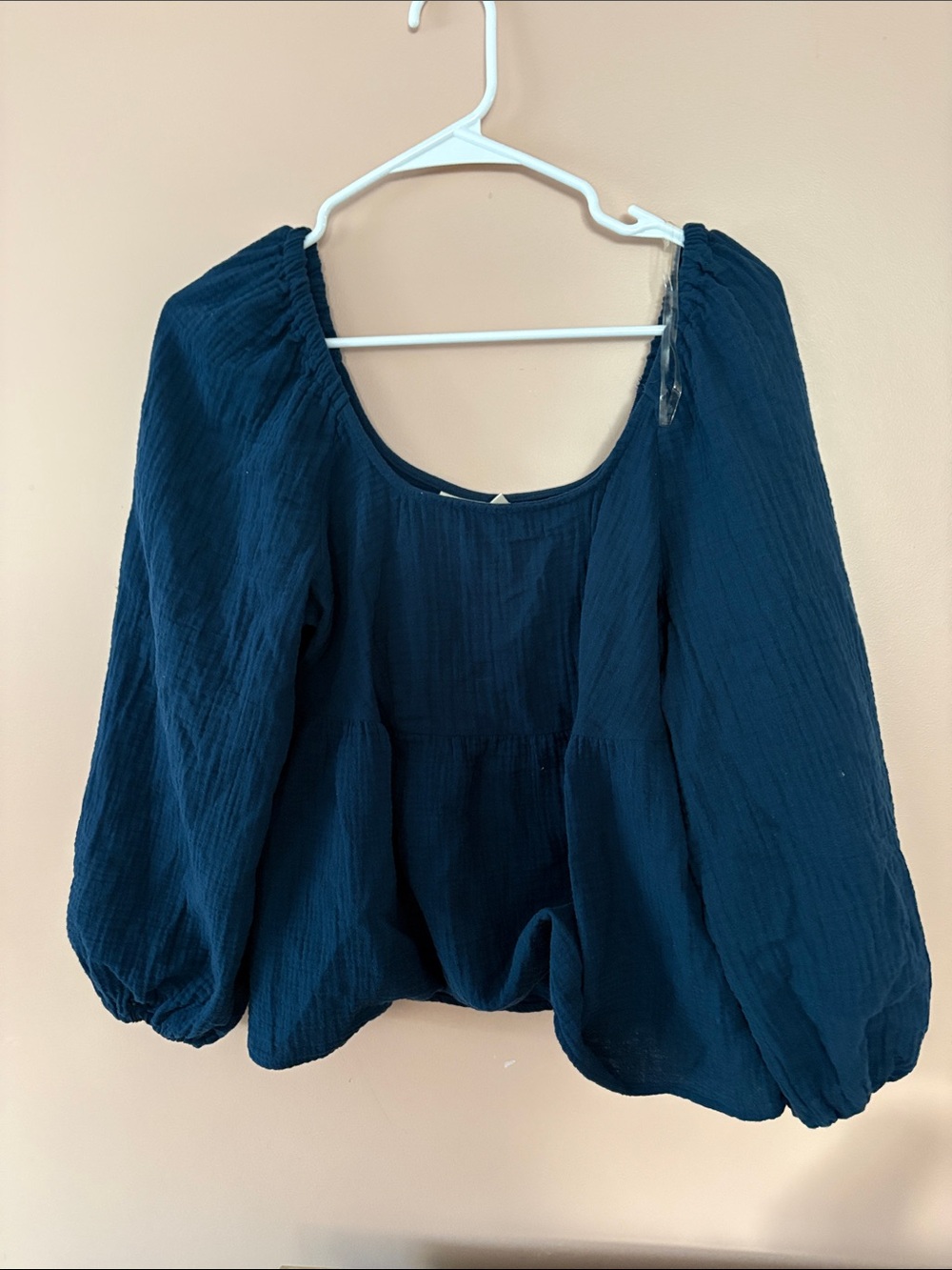 Cotton Women’s Navy Long Sleeve Peasant Top